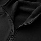 PrimeBuild Men's Quarter Zip Fleece Hoodie close-up of the open quarter-zip collar and soft black fleece lining