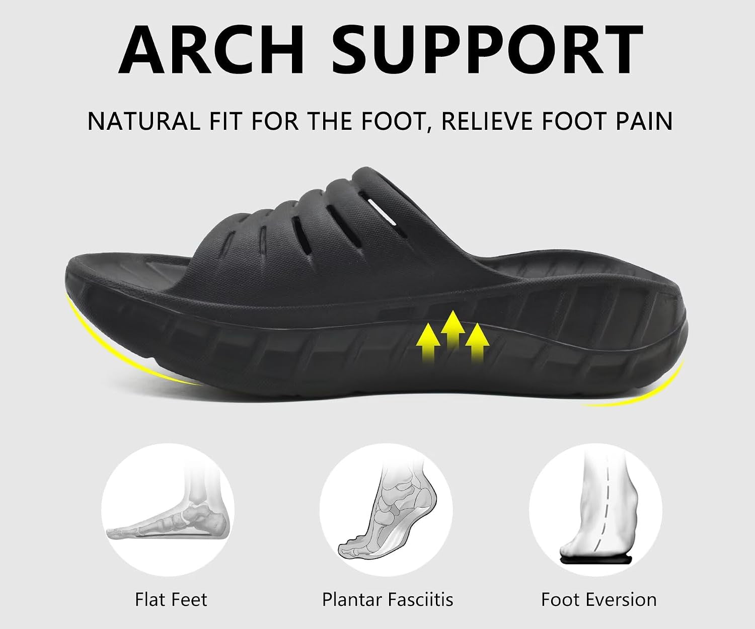 Mens Sport Recovery Sandals Arch Support Plantar Fasciitis Slides | Thick Cushion Slip on Wide Comfort Orthotic Open Toe Slippers,Post Run &Exercise Outdoor Beach Walking