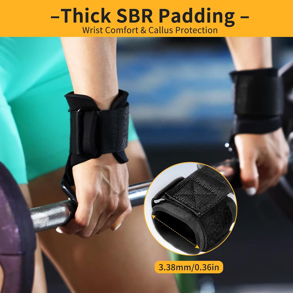 Weight Lifting Hooks for Men and Women (Pair) | 330 LB Heavy Duty Gym Lifting Wrist Strap Hook for Deadlifts, Pull-Ups, Strength Training, 0.4Inch Grip Weightlifting Hooks