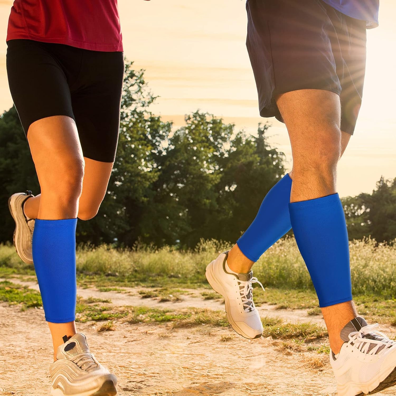 3 Pairs Calf Compression Sleeves for Men and Women Football Leg Sleeve Footless Compression Sock for Running Athlete Cycling (Black, White, Blue, Medium)