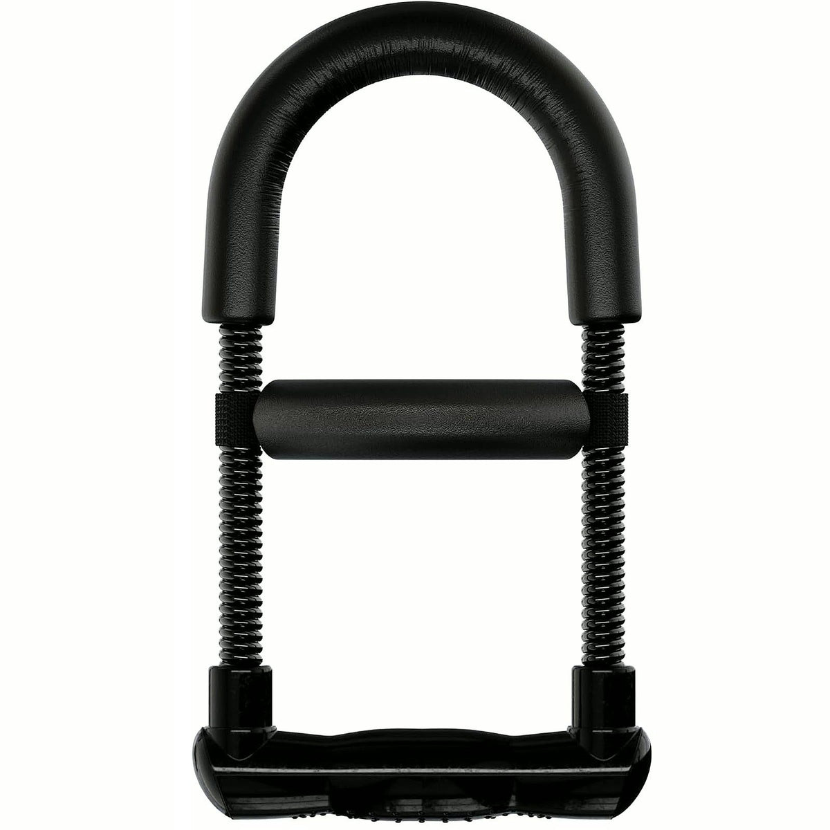 PrimeBuild Adjustable Wrist Strengthener front view in black showing the foam arch, sliding pad and handle