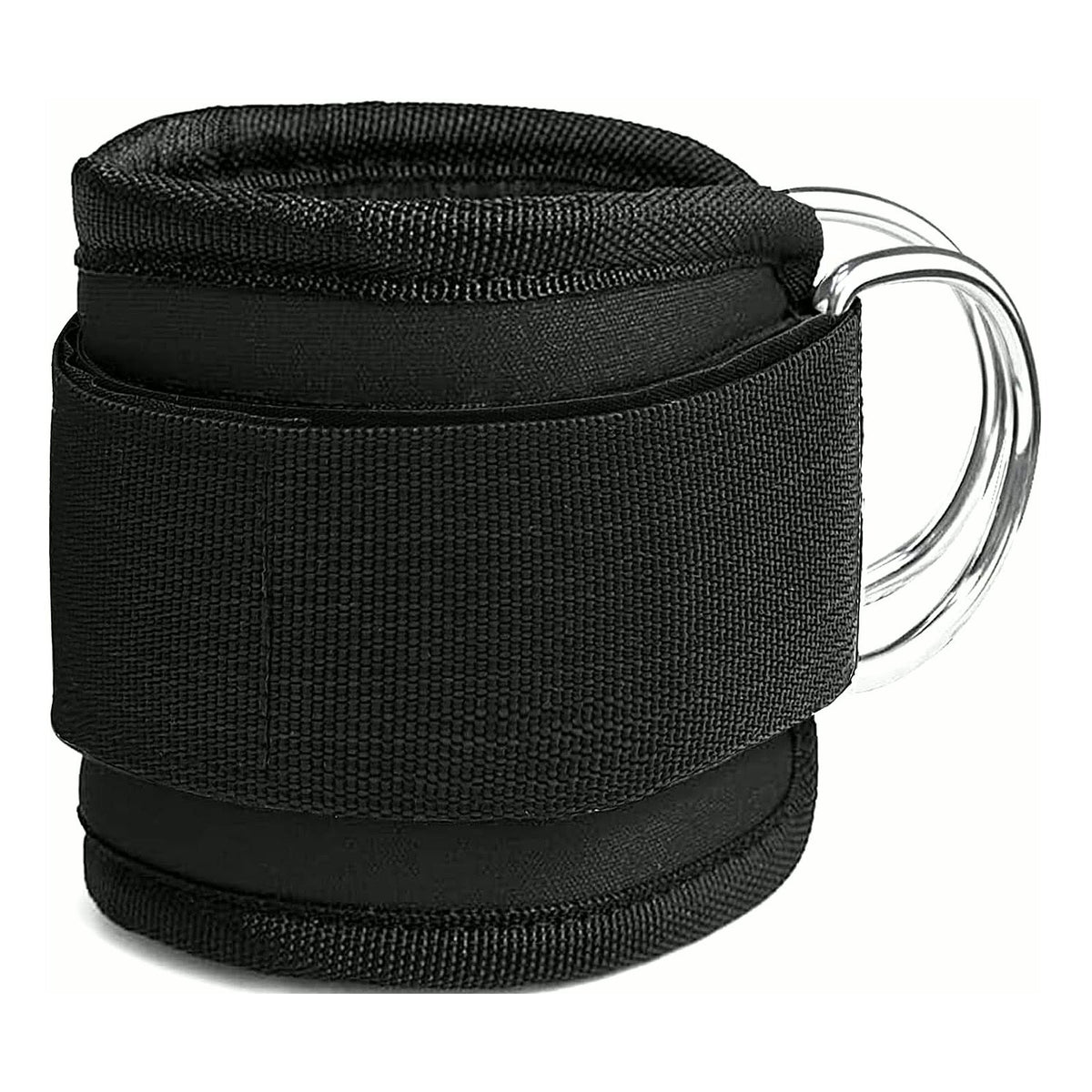 PrimeBuild Cable Machine Ankle Strap, single black padded cuff with hook-and-loop strap and metal D-rings