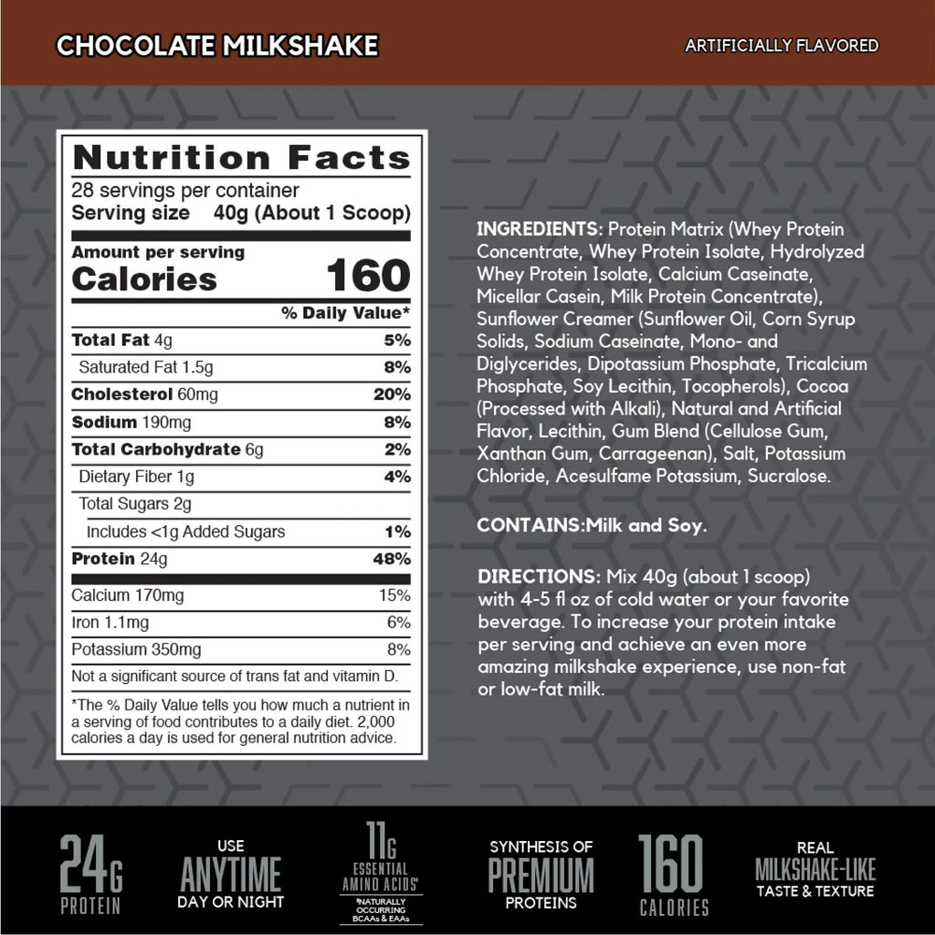 SYNTHA-6 Edge Protein Powder, Chocolate Protein Powder with Hydrolyzed Whey, Micellar Casein, Milk Protein Isolate, Low Sugar, 24G Protein, Chocolate Milkshake, 28 Servings