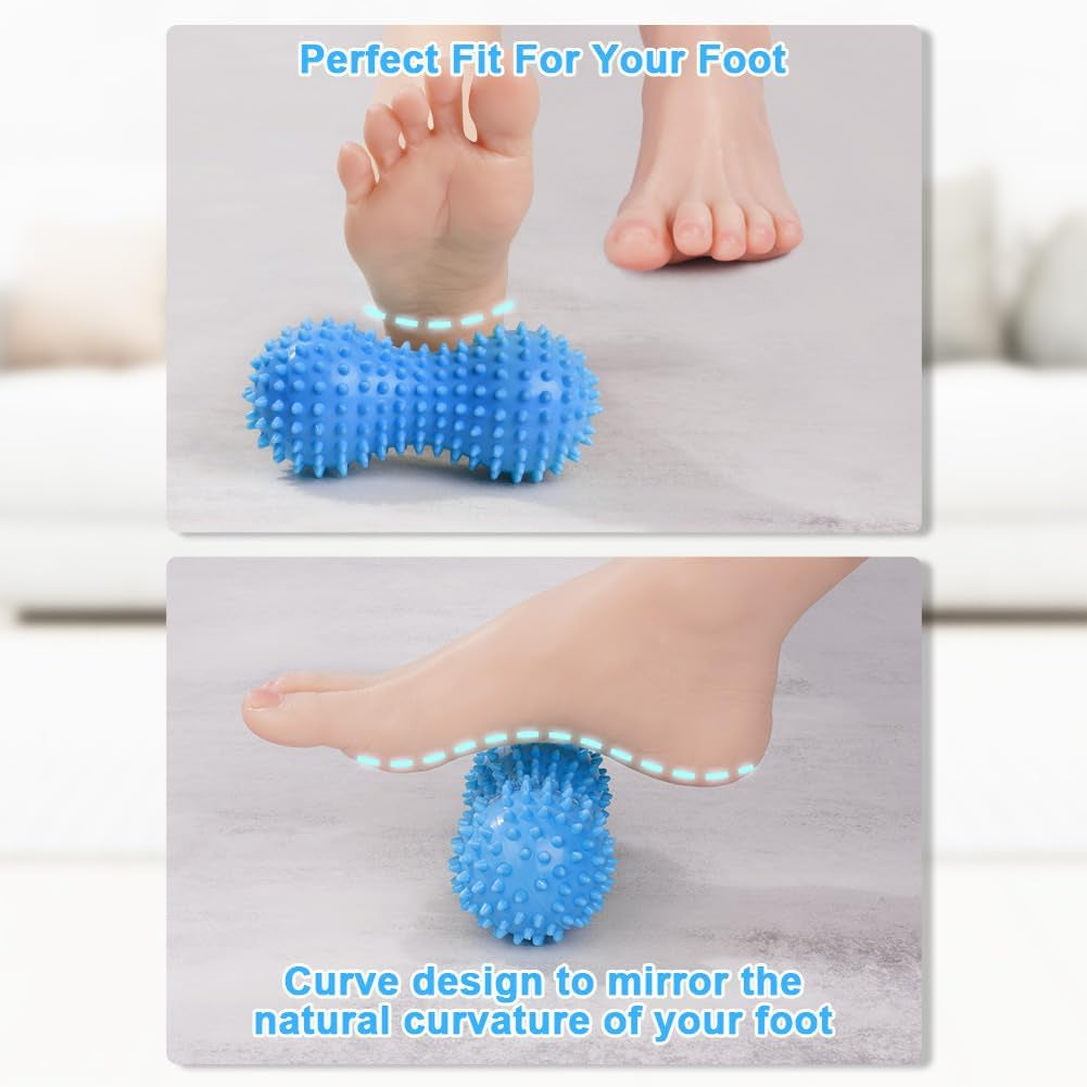 Spiky Massage Ball Set, 2 Pack Physical Therapy Massage Balls, Hard Lacrosse Ball & Spiky Massage Ball for Myofascial Release and Trigger Point Deep Tissue Massage (Blue)