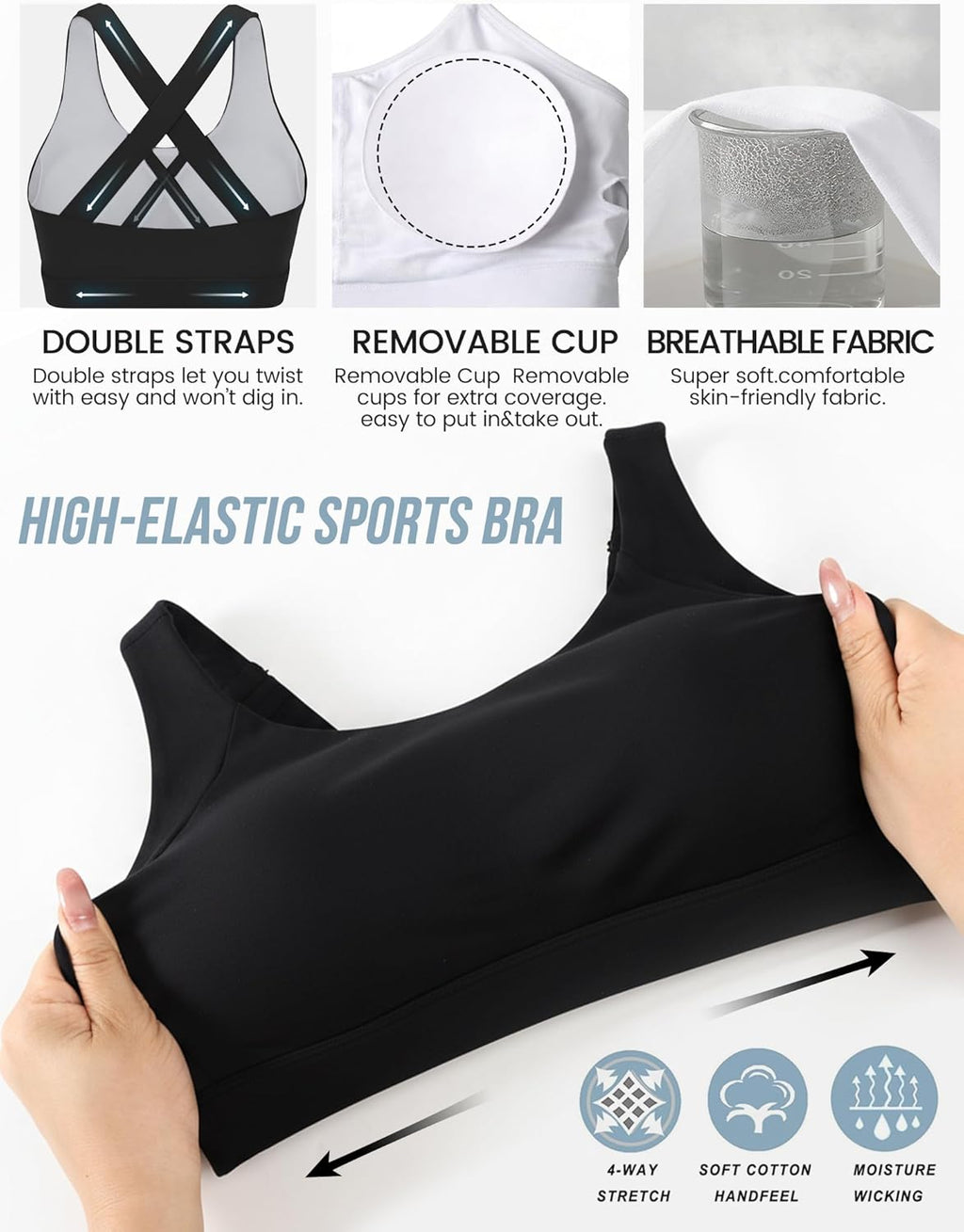 Sports Bra for Women, Criss Cross Back Medium Support Workout Bras with Removable Cups for Yoga Running Gym