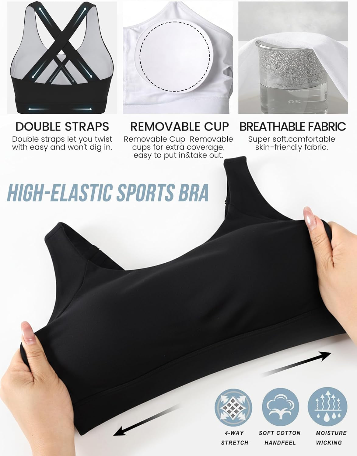 Sports Bra for Women, Criss Cross Back Medium Support Workout Bras with Removable Cups for Yoga Running Gym