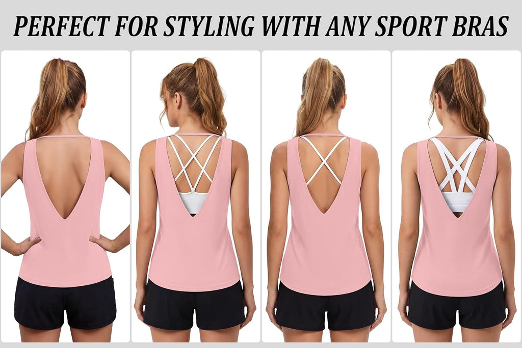 Cotton Workout Tank Tops for Women Open Back Yoga Shirts Sleeveless Athletic Running Sports Gym Tops S-XXL