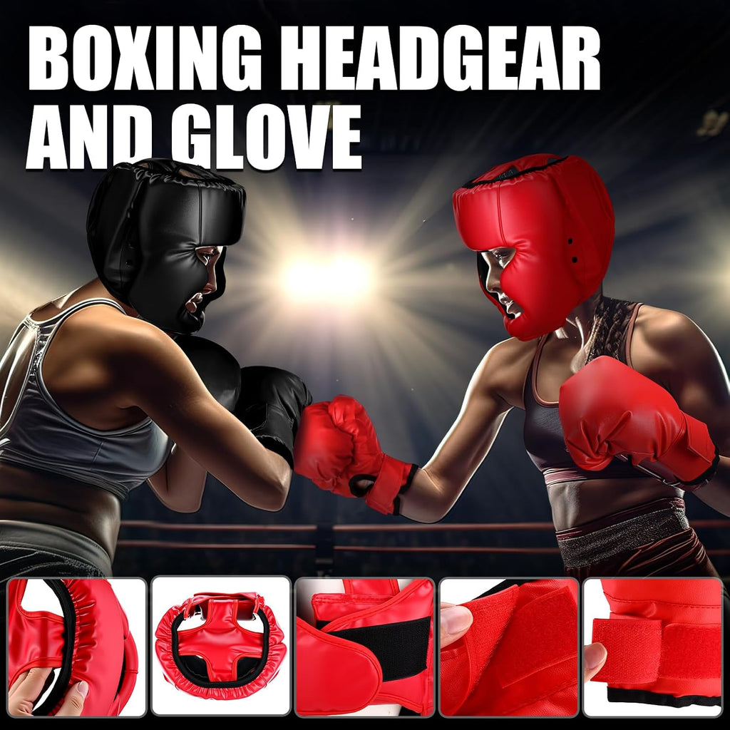 14 Pcs Boxing Equipment Set for Beginners 2 Pair of Boxing Gloves Headgears Sport Mouths Guards Gel Hand Wraps and Bags Taekwondo Sparring Gear Gifts for Adults Beginners Training Equipment