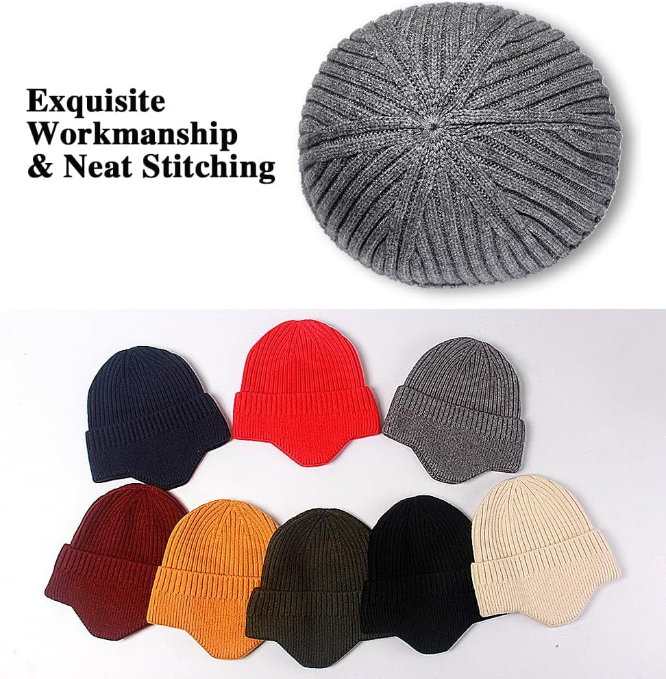 2Pcs Winter Beanies with Ear Flaps for Men Women, Warm Knit Earflaps Cap Thick Hats