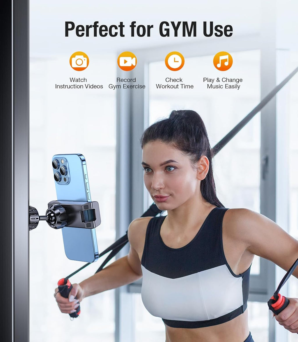 Magnetic Phone Holder for Gym【Strong Magnets】 Tripod Mount Ring Gym Magnetic Phone Holder Attach to Metal Surface, Gym Accessories for Mothers Gift Essentials for All Smartphones 4.7-7"