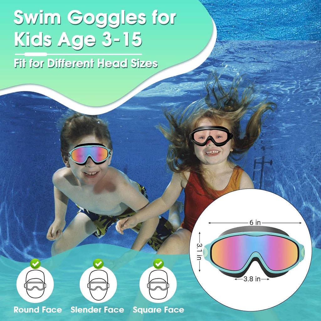 2 Pack Kids Swimming Goggles, Anti-Fog Swim Goggles for Toddler Girls Boys 3-15