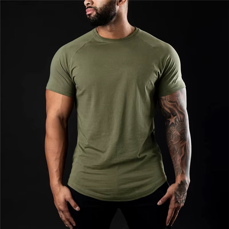 Plain Gym T-Shirt Men Summer Fitness Clothing O-Neck Short Sleeve T Shirt Cotton Slim Fit Tshirt Bodybuilding Workout Tees Tops