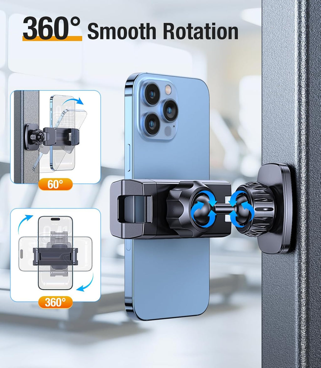 Magnetic Phone Holder for Gym【Strong Magnets】 Tripod Mount Ring Gym Magnetic Phone Holder Attach to Metal Surface, Gym Accessories for Mothers Gift Essentials for All Smartphones 4.7-7"