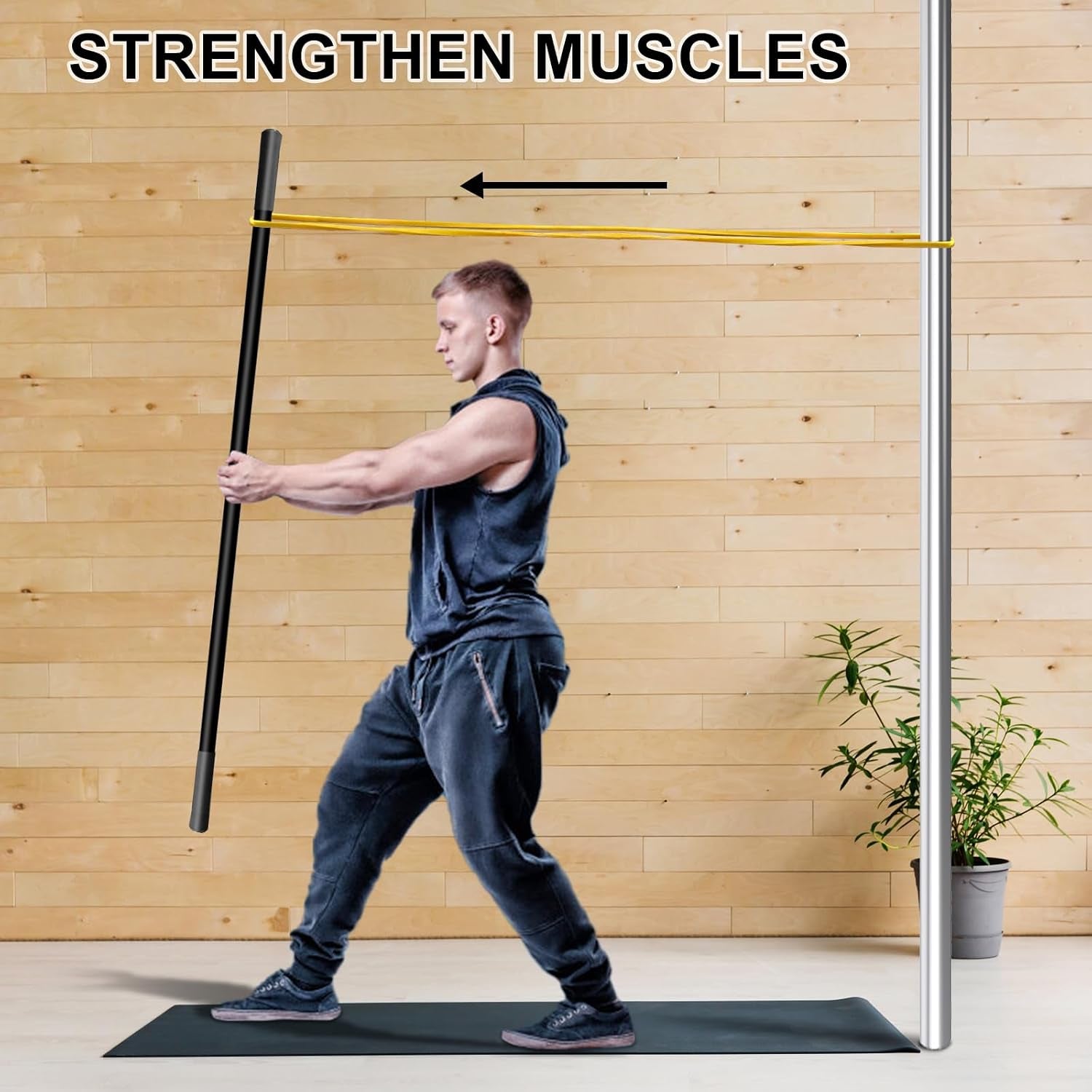 5Ft Yoga Stick - Heavy-Duty Steel Adjustable Mobility Stick for Exercise, Stretching, Balance - Versatile Exercise Stick with Resistance Bands for Fitness, Rehabilitation and Warm Up