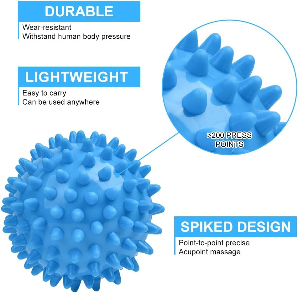 Spiky Massage Ball Set, 2 Pack Physical Therapy Massage Balls, Hard Lacrosse Ball & Spiky Massage Ball for Myofascial Release and Trigger Point Deep Tissue Massage (Blue)