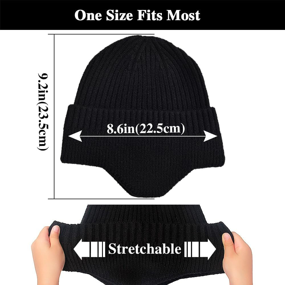 2Pcs Winter Beanies with Ear Flaps for Men Women, Warm Knit Earflaps Cap Thick Hats