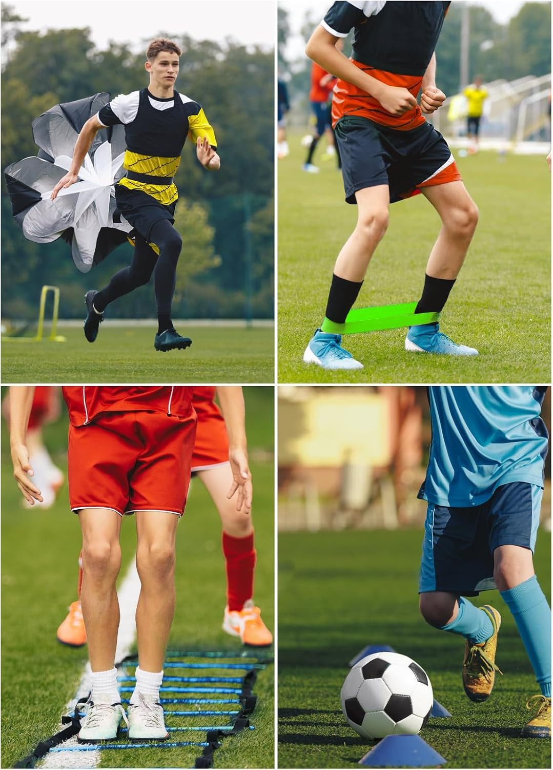 Hands Free Speed Agility Training Equipment Set - 20Ft Agility Ladder, 10 Disc Cones, Resistance Parachute, 5 Resistance Bands & Carry Bag | Football Soccer Basketball Fitness Drills
