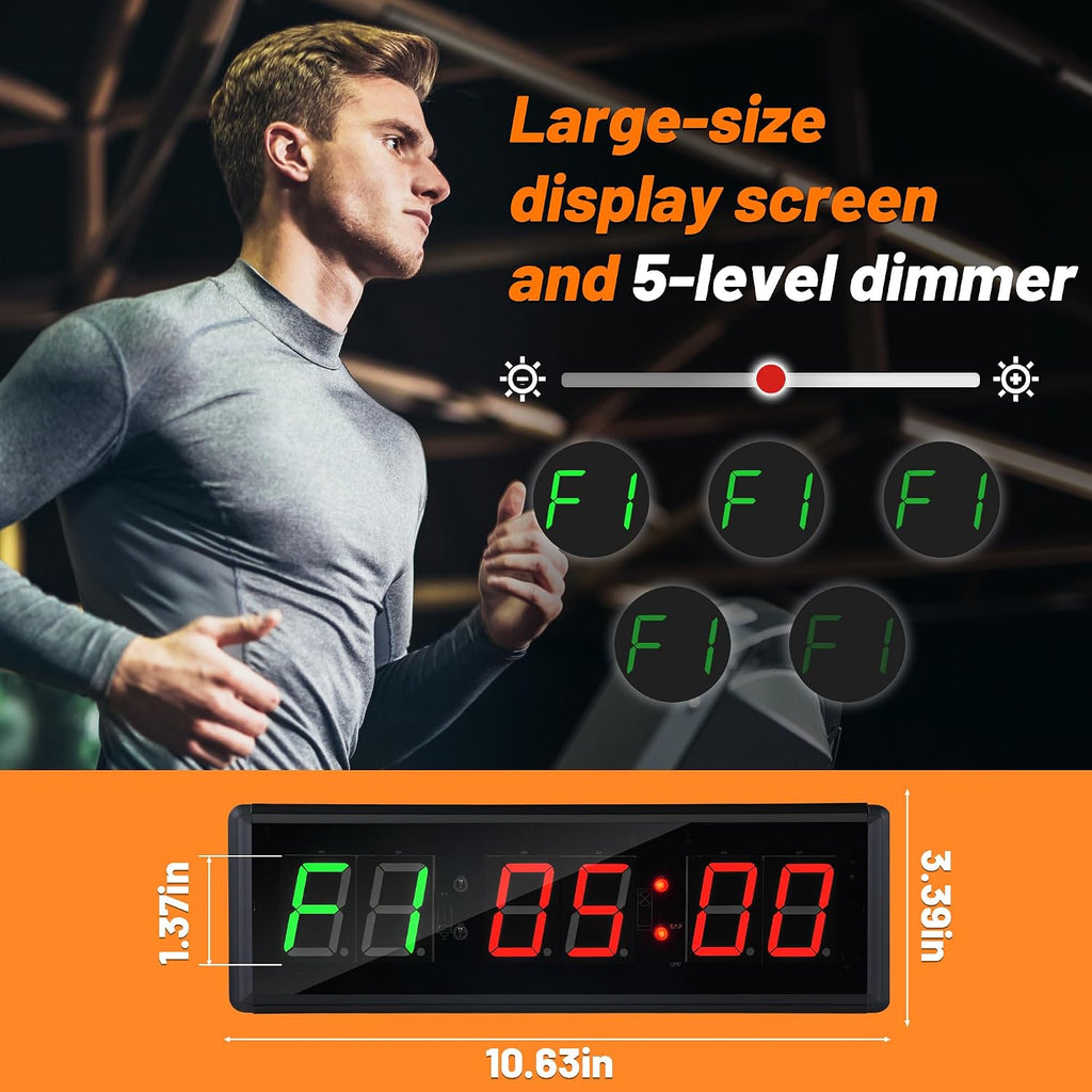 Upgraded Gym Timer Clock for Tabata/Fbg/Emom - Large Digital Interval Workout for Fitness Enthusiast, Count down & up | Stopwatch | Workout Clock for Home Gym/Yoga/Boxing/Garage Fitness Times