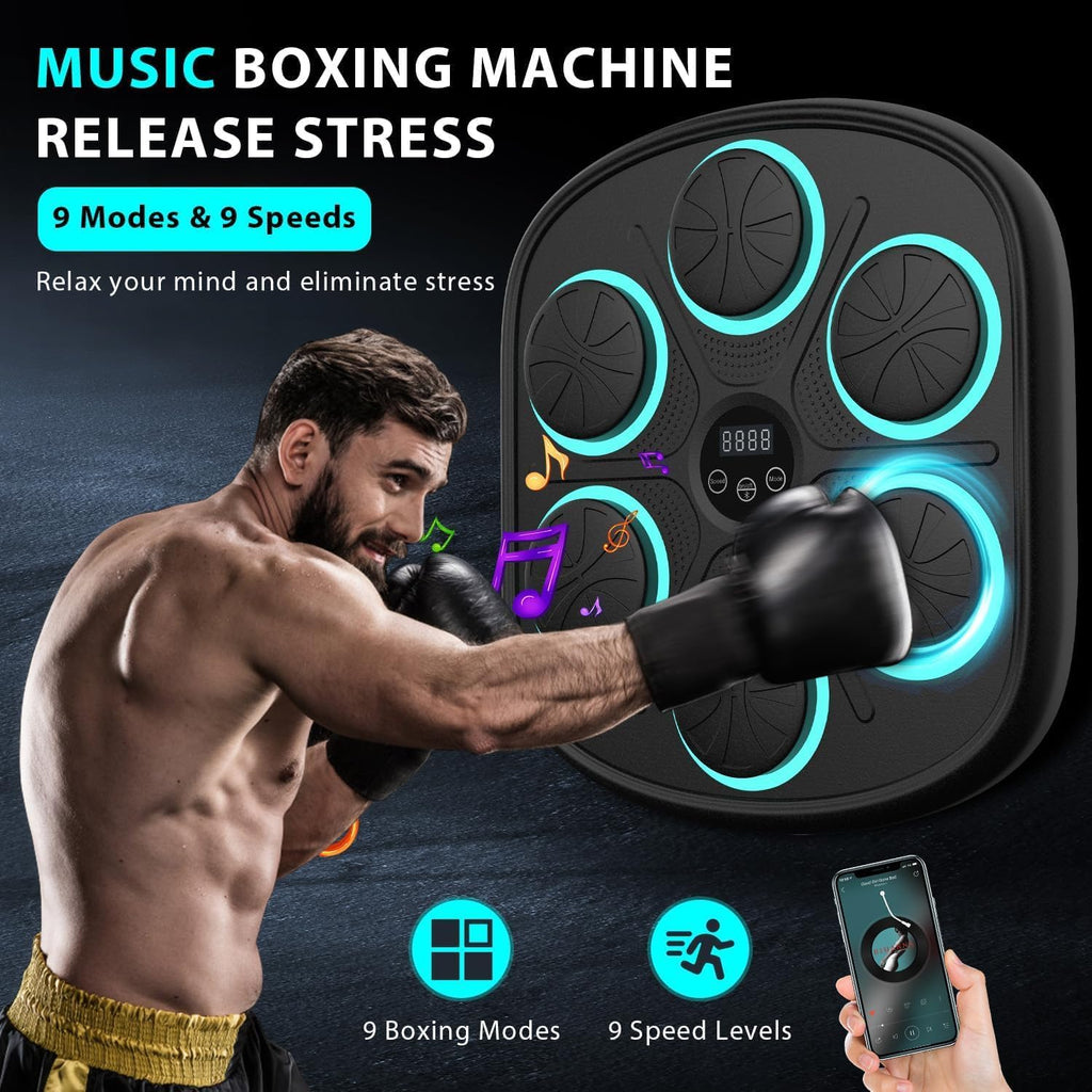 2026 Music Boxing Machine for Adults - Smart Bluetooth 2.0 Wall-Mounted Boxing Machine with Gloves Punching Bag for Home, Office, and Gym, 9 Modes & 9 Speeds