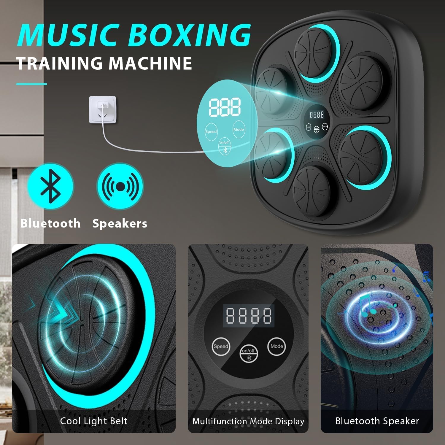 2026 Music Boxing Machine for Adults - Smart Bluetooth 2.0 Wall-Mounted Boxing Machine with Gloves Punching Bag for Home, Office, and Gym, 9 Modes & 9 Speeds