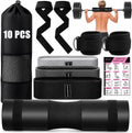 Barbell Pad Set for Squat,10 PCS Hip Thrusts Workout Foam Weight Lifting Bar Cushion with 2 Gym Ankle Straps,3 Hip Resistance Bands,2 Lifting Strap,Barbell Pad and Carry Bag