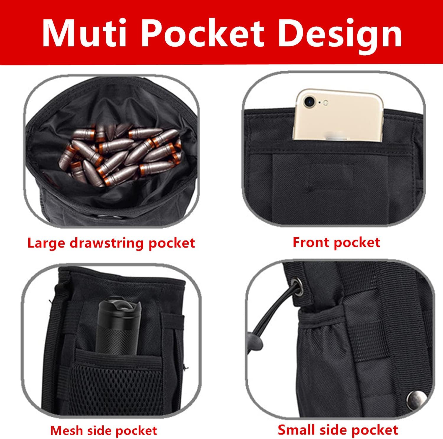 Rock Climbing Chalk Bag,  Bouldering Chalk Bags with Quick-Clip Belt and 3 Pockets, Great Equipment for Rock Climbing, Gym Training, Gymnastics, Weightlifting