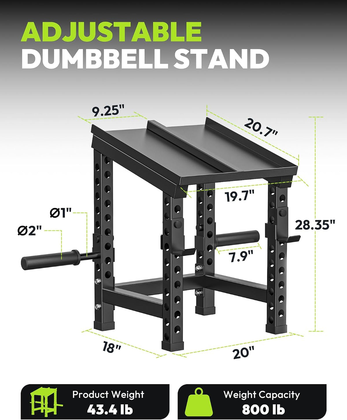 Dumbbell rack dimensions and adjustable height