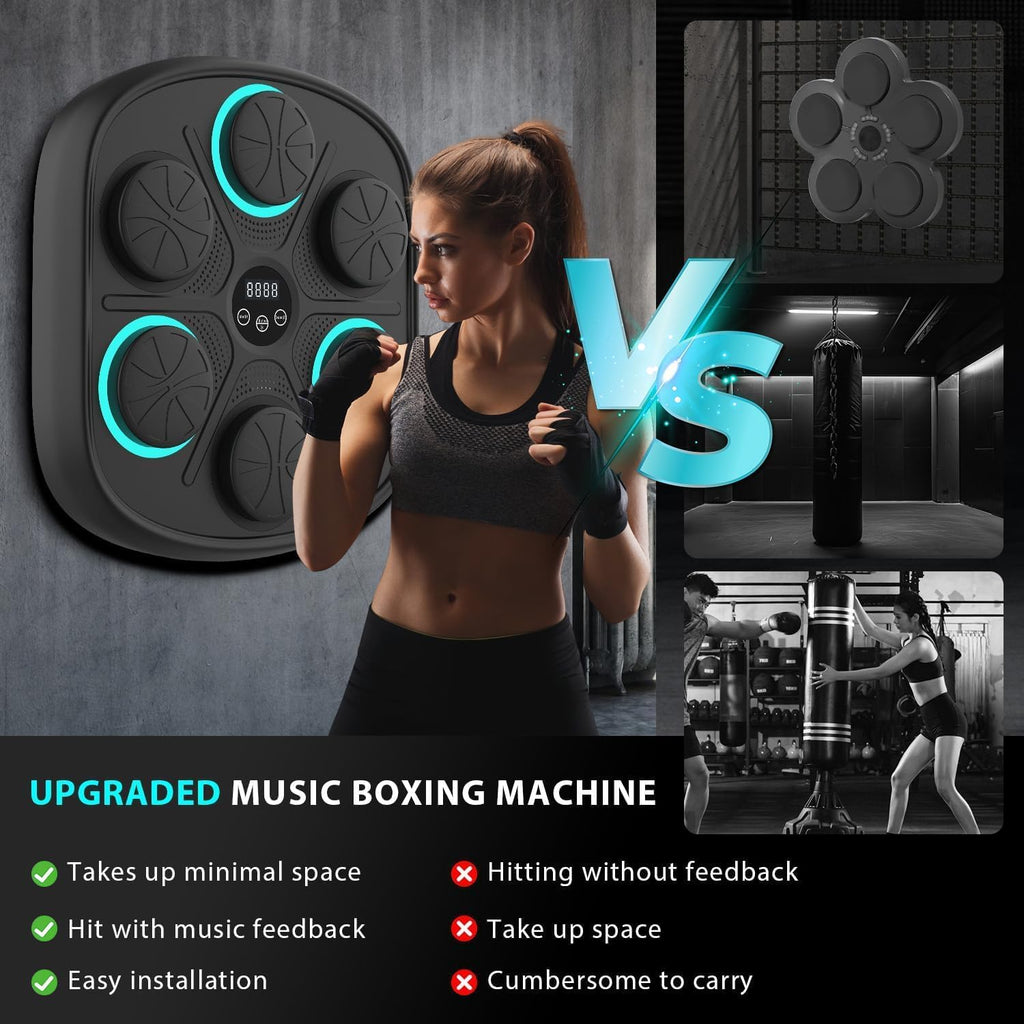 2026 Music Boxing Machine for Adults - Smart Bluetooth 2.0 Wall-Mounted Boxing Machine with Gloves Punching Bag for Home, Office, and Gym, 9 Modes & 9 Speeds