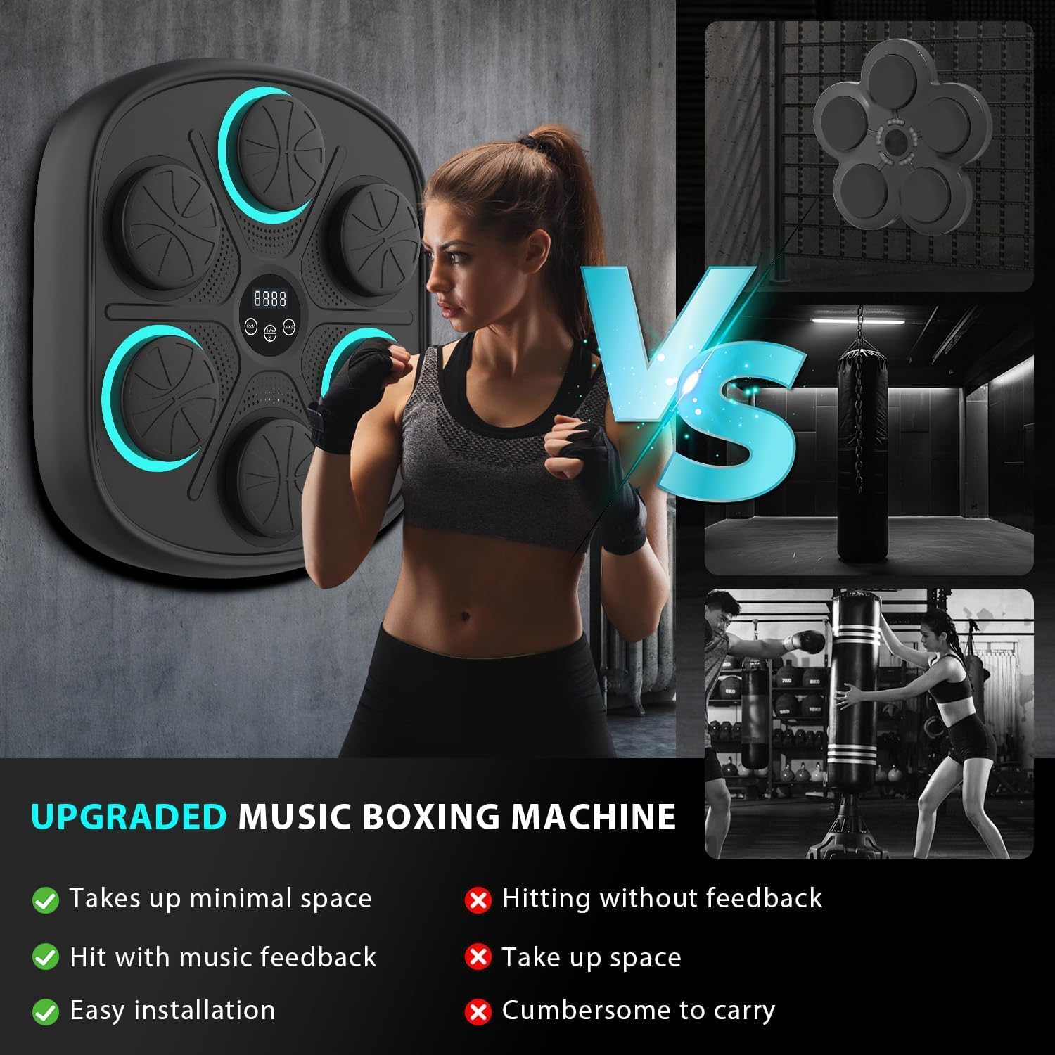 2026 Music Boxing Machine for Adults - Smart Bluetooth 2.0 Wall-Mounted Boxing Machine with Gloves Punching Bag for Home, Office, and Gym, 9 Modes & 9 Speeds