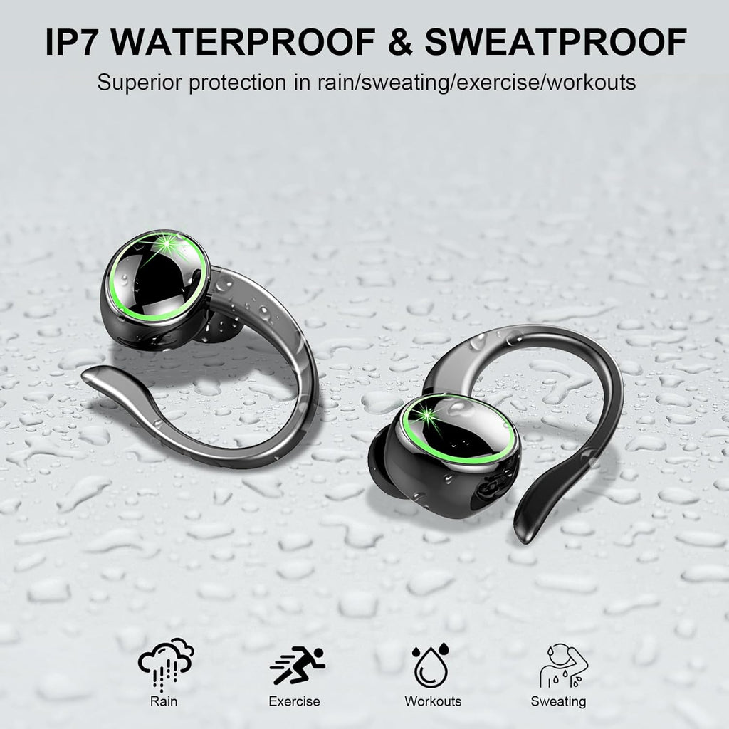 Wireless Earbuds, Bluetooth 5.4 Headphones Sports, 50H Playback Over-Ear Buds with ENC Noise Cancelling Mic, Deep Bass Fitness Earphones with Earhooks, IP7 Waterproof Headset for Running Workout Gym