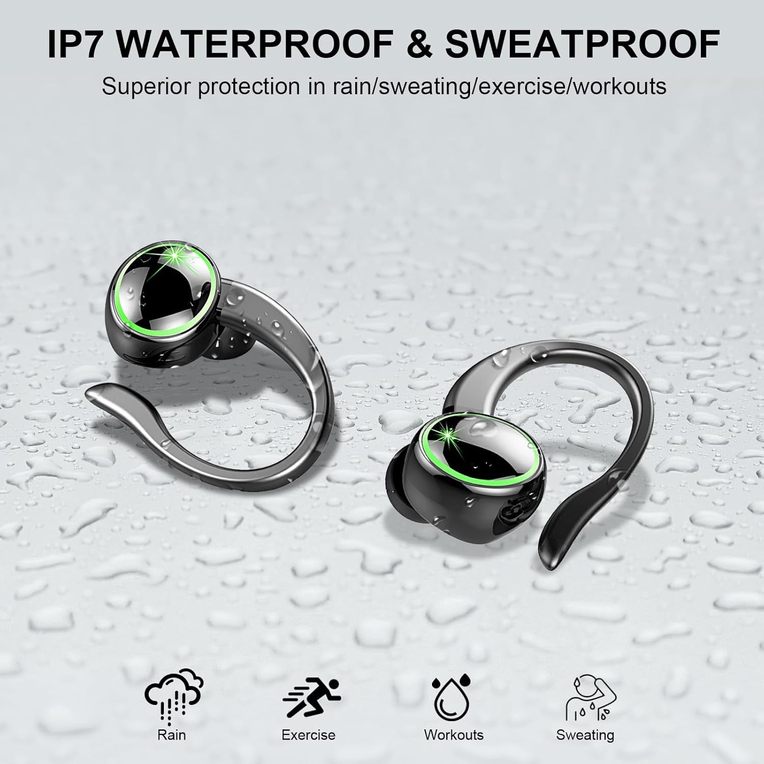 Wireless Earbuds, Bluetooth 5.4 Headphones Sports, 50H Playback Over-Ear Buds with ENC Noise Cancelling Mic, Deep Bass Fitness Earphones with Earhooks, IP7 Waterproof Headset for Running Workout Gym