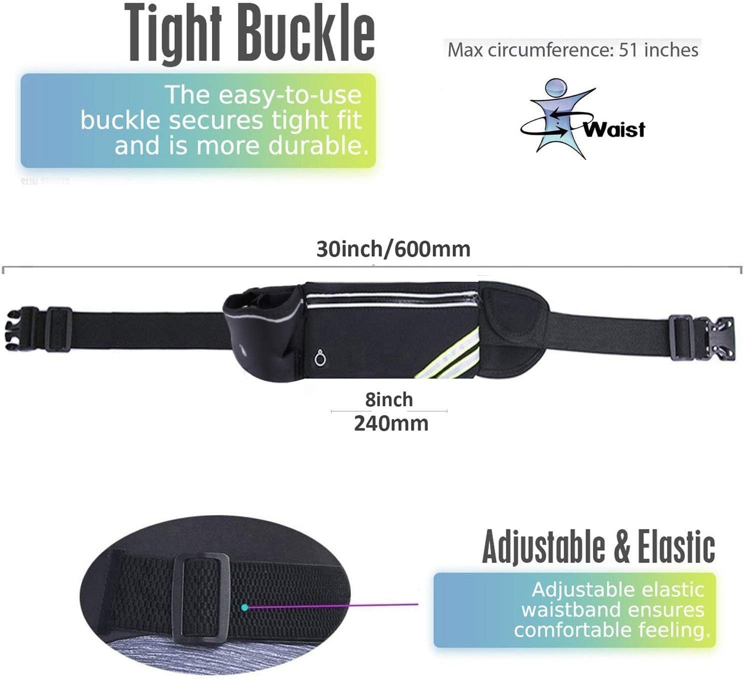 Waterproof Running Belt Water Bottle Waist Pack,Sport Pouch Fanny Pack for Men Women Runners Waist Bag,Hybration Workout Running Phone Holder for Iphone 15 14 13 12 11 Pro Max Xs Xr X 8 7 plus Galaxy