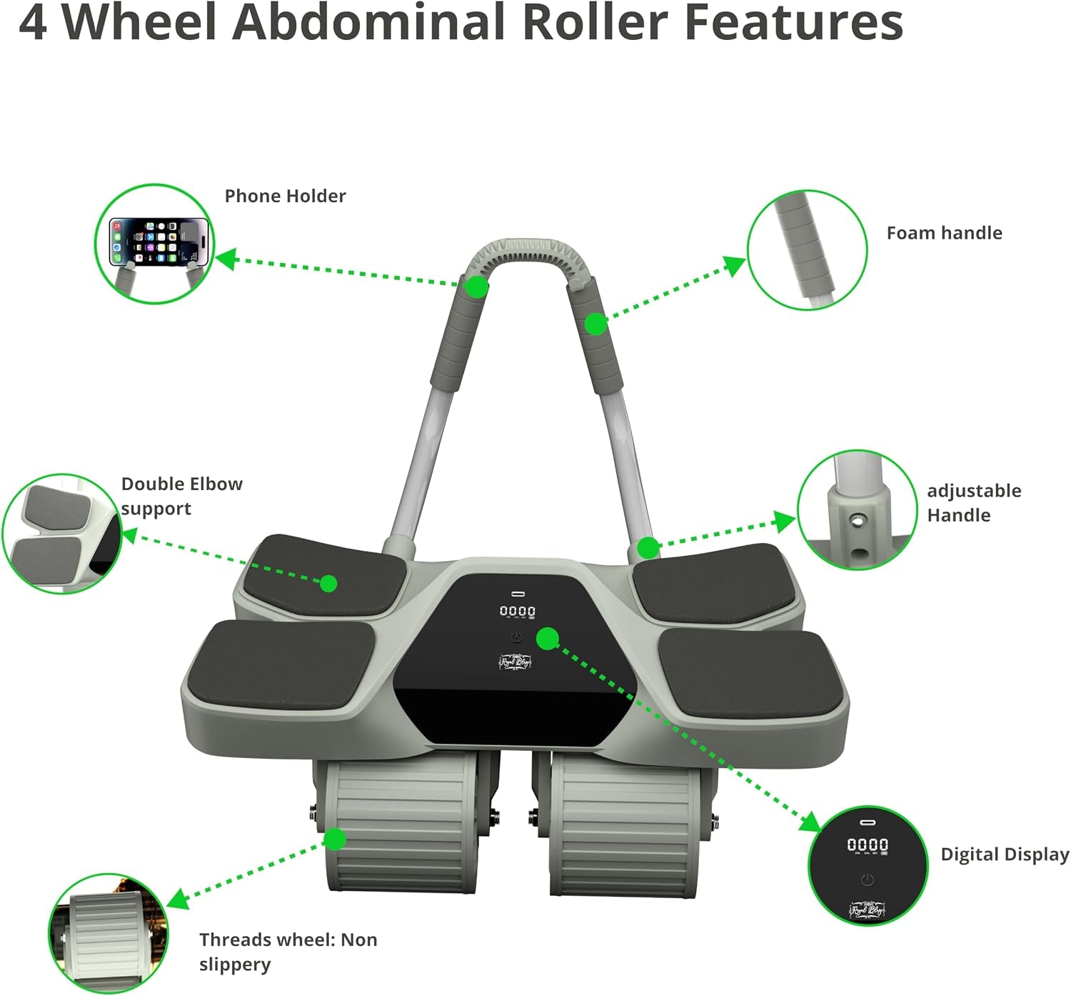 2026 New 4-Wheel Abdominal Roller with Elbow Support : Latest Upgraded High-Performance Exercise Machine with Automatic Rebound, Multi- Layered Anti-Slip Design with Built-In Workout Tracker