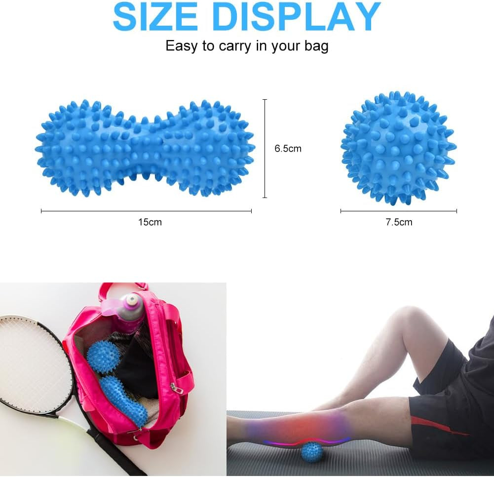 Spiky Massage Ball Set, 2 Pack Physical Therapy Massage Balls, Hard Lacrosse Ball & Spiky Massage Ball for Myofascial Release and Trigger Point Deep Tissue Massage (Blue)