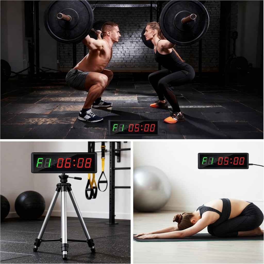 Upgraded Gym Timer Clock for Tabata/Fbg/Emom - Large Digital Interval Workout for Fitness Enthusiast, Count down & up | Stopwatch | Workout Clock for Home Gym/Yoga/Boxing/Garage Fitness Times