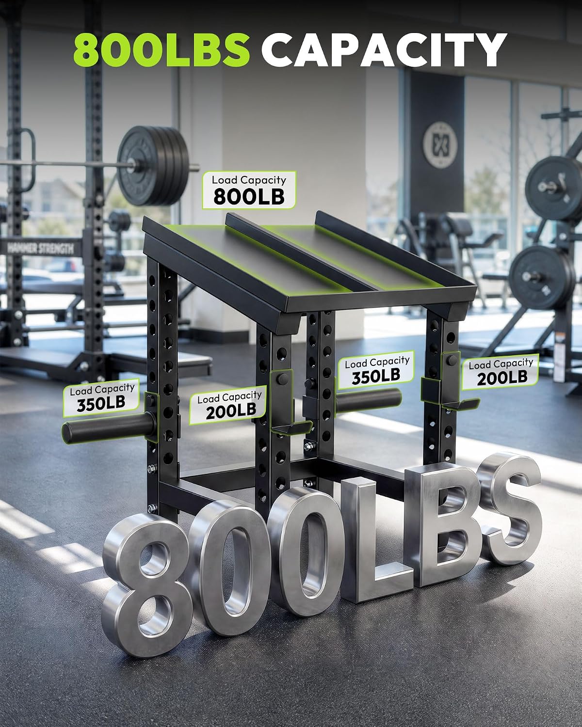 Dumbbell rack holding adjustable dumbbells and plates