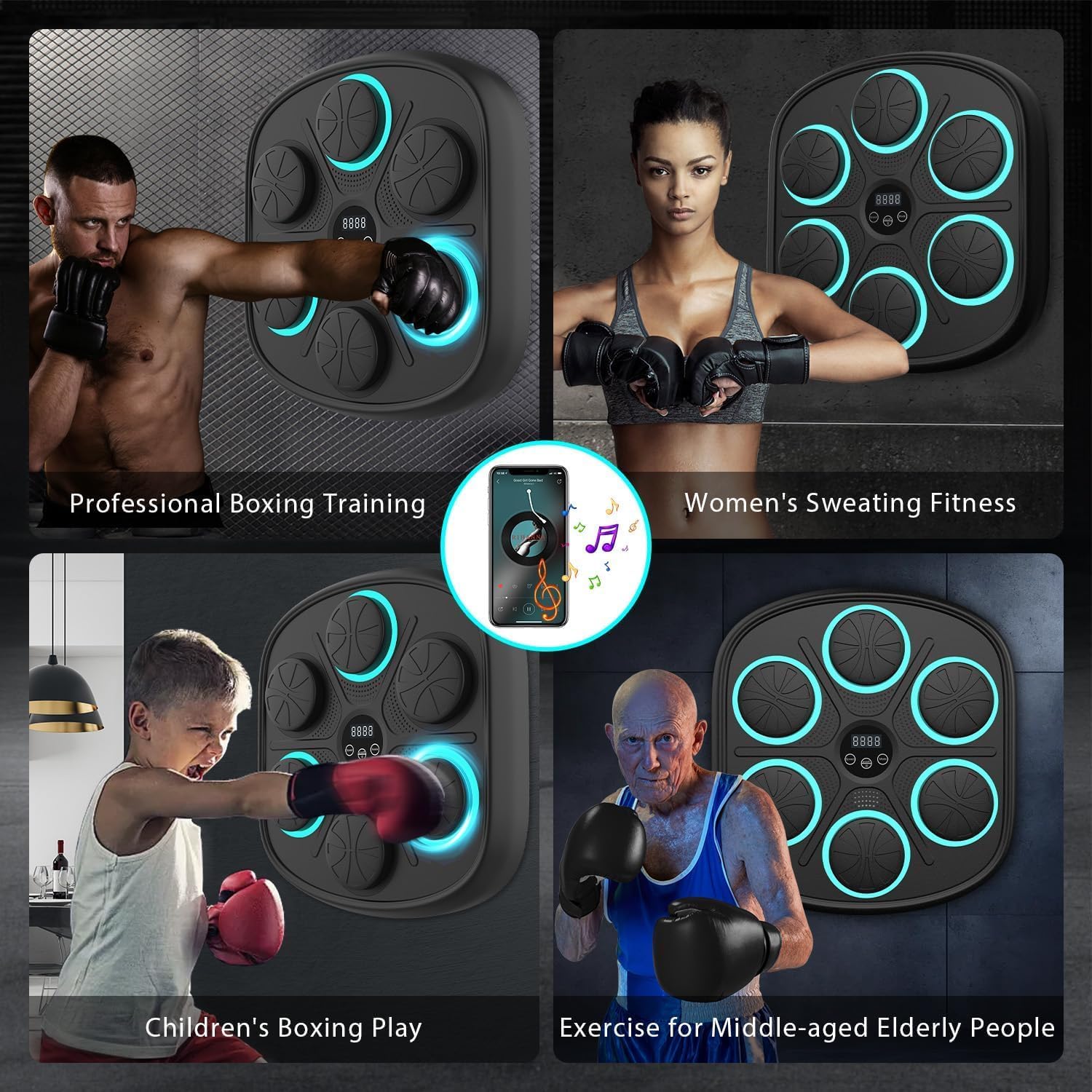 2026 Music Boxing Machine for Adults - Smart Bluetooth 2.0 Wall-Mounted Boxing Machine with Gloves Punching Bag for Home, Office, and Gym, 9 Modes & 9 Speeds