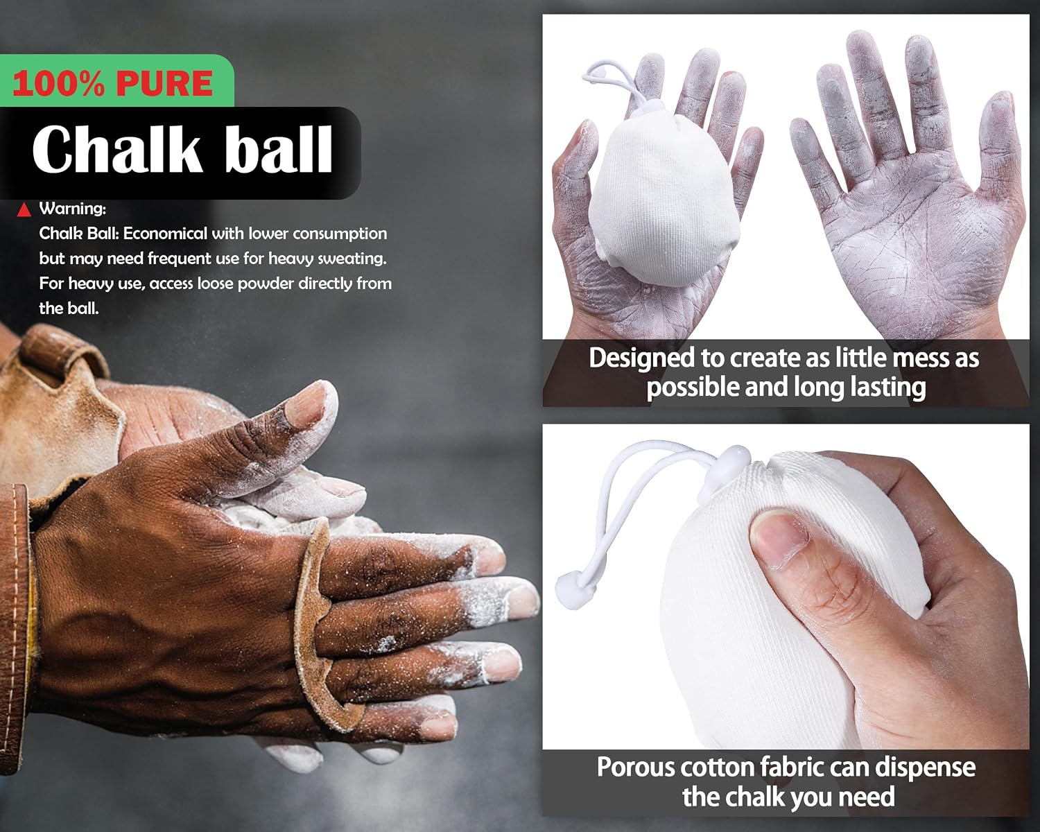 Chalk Ball, Chalk for Rock Climbing and Gymnastics, Weightlifting Gym Workouts, Billiards, 2.3Oz Chalk Ball with Refillable Chalk Socks 4 Pack