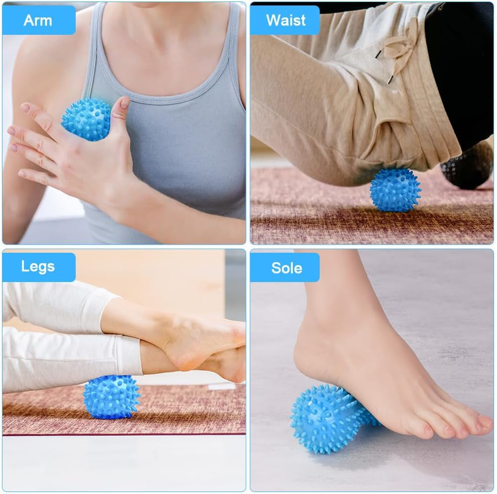 Spiky Massage Ball Set, 2 Pack Physical Therapy Massage Balls, Hard Lacrosse Ball & Spiky Massage Ball for Myofascial Release and Trigger Point Deep Tissue Massage (Blue)