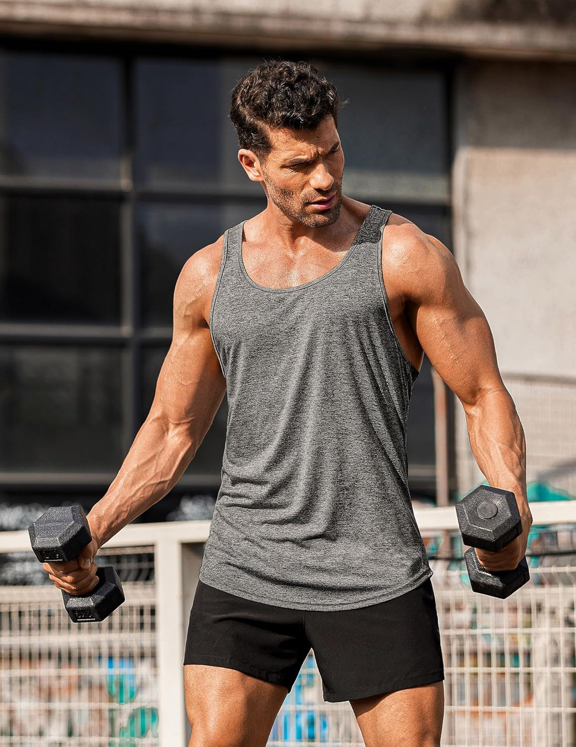 Men'S 3 Pack Gym Tank Tops Y-Back Workout Muscle Tee Training Bodybuilding Fitness Sleeveless T Shirts
