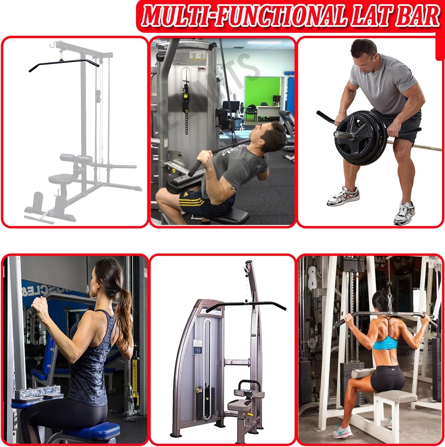 LAT Pull down Bar Cable Machine Attachment Fitness LAT Bar Accessories with Rubber Handle for Home Gym Fitness Muscle Building Strength Workout