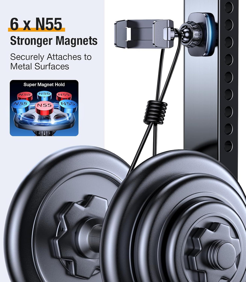 Magnetic Phone Holder for Gym【Strong Magnets】 Tripod Mount Ring Gym Magnetic Phone Holder Attach to Metal Surface, Gym Accessories for Mothers Gift Essentials for All Smartphones 4.7-7"
