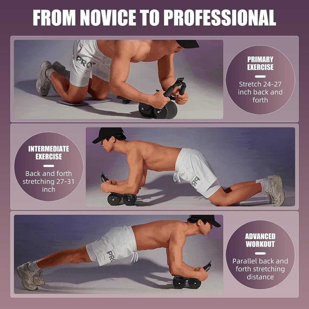 2026 New 4-Wheel Abdominal Roller with Elbow Support : Latest Upgraded High-Performance Exercise Machine with Automatic Rebound, Multi- Layered Anti-Slip Design with Built-In Workout Tracker
