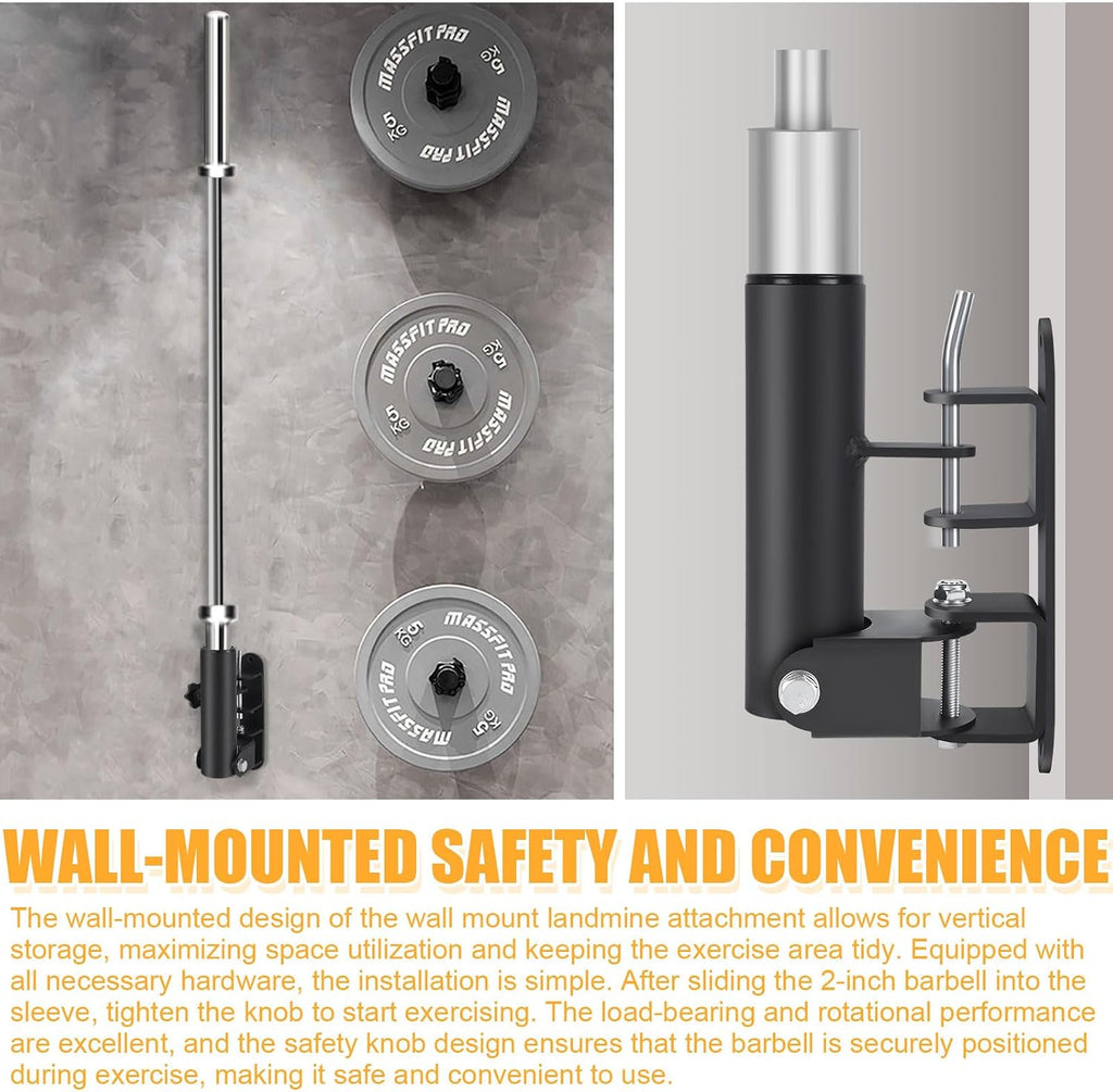Wall Mounted Landmine Attachment for 1" Standard and 2" Olympic Bars | Wall Mount T Bar for 1" Standard Bar and 2" Olympic Bars, Steel T Bar Row Platform for Home Gym Strength Workouts