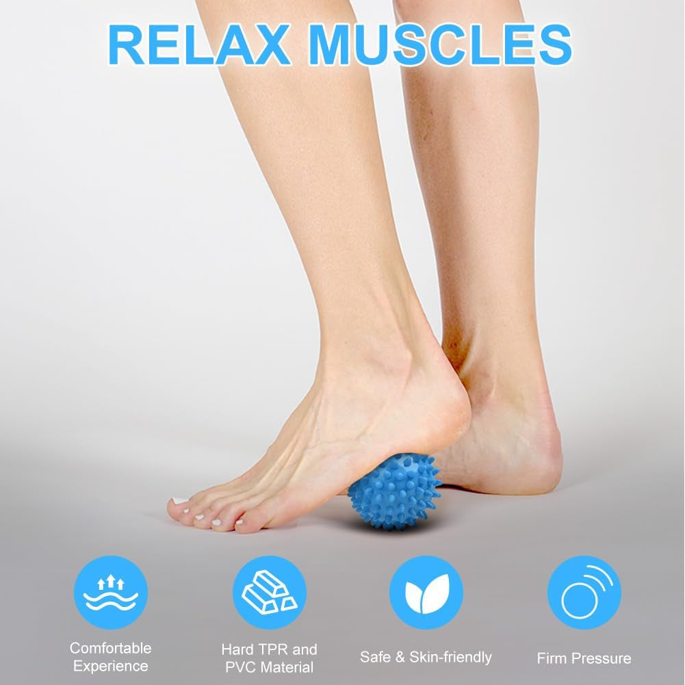 Spiky Massage Ball Set, 2 Pack Physical Therapy Massage Balls, Hard Lacrosse Ball & Spiky Massage Ball for Myofascial Release and Trigger Point Deep Tissue Massage (Blue)
