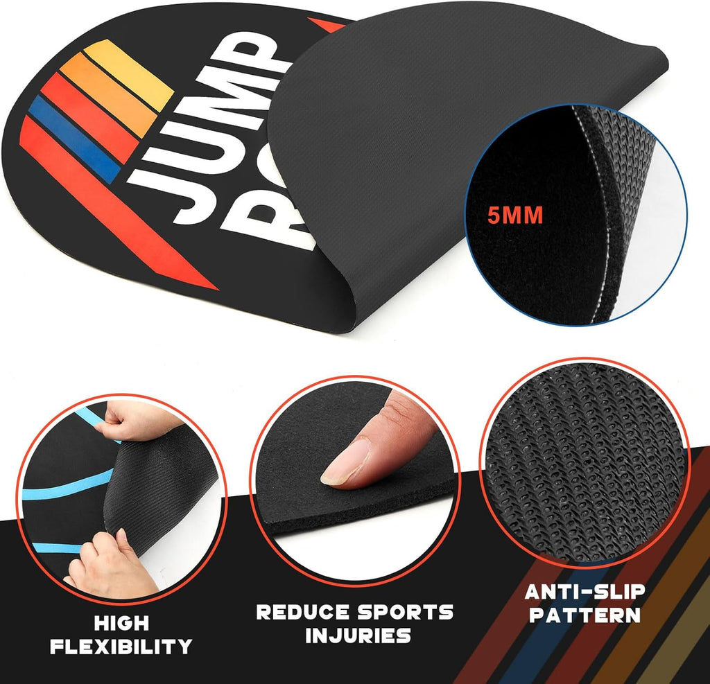71 X 36 Inch Jump Rope Mat Set Large Rubber Exercise Pad and Jump Rope Outdoor Indoor Non Slip Shock Absorbing Oval Design for Protection Floor Ropes Gym Home