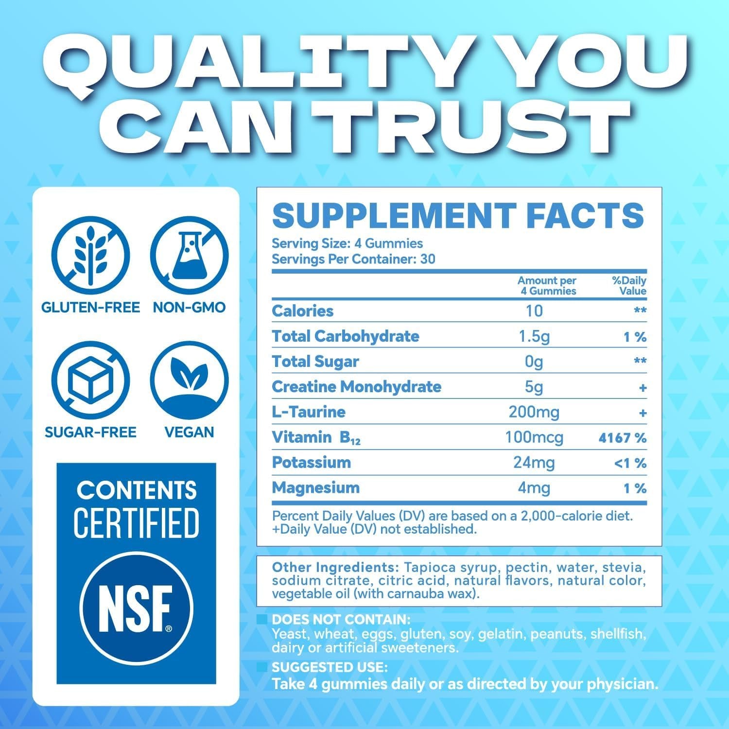 Creatine Monohydrate Gummies 5G for Men & Women - Creatine Gummies NSF Certified, Sugar Free Multi-Ingredient Formula for Muscle Strength & Recovery - Blue Raspberry, 120 Count