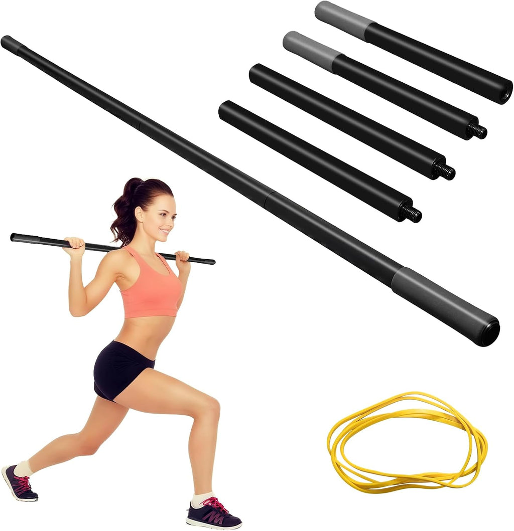 5Ft Yoga Stick - Heavy-Duty Steel Adjustable Mobility Stick for Exercise, Stretching, Balance - Versatile Exercise Stick with Resistance Bands for Fitness, Rehabilitation and Warm Up