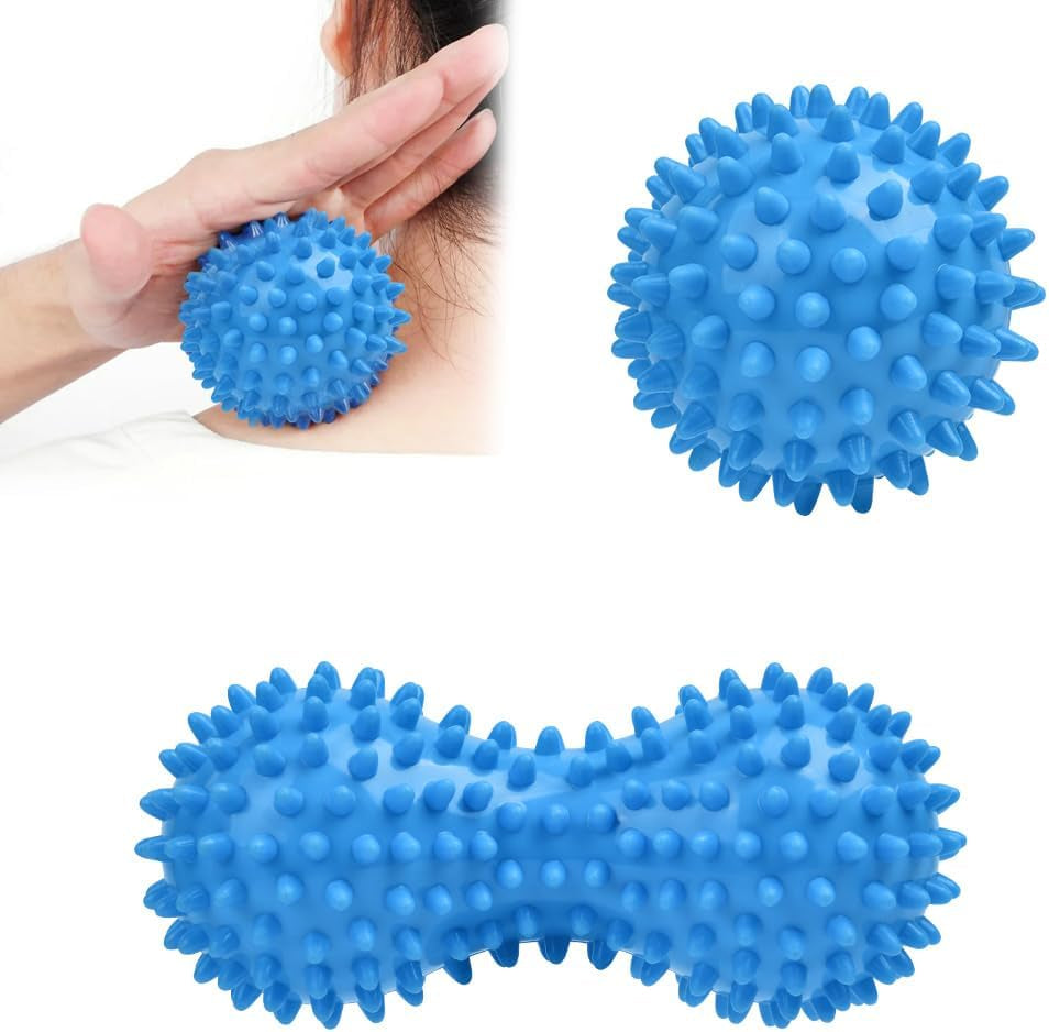 Spiky Massage Ball Set, 2 Pack Physical Therapy Massage Balls, Hard Lacrosse Ball & Spiky Massage Ball for Myofascial Release and Trigger Point Deep Tissue Massage (Blue)
