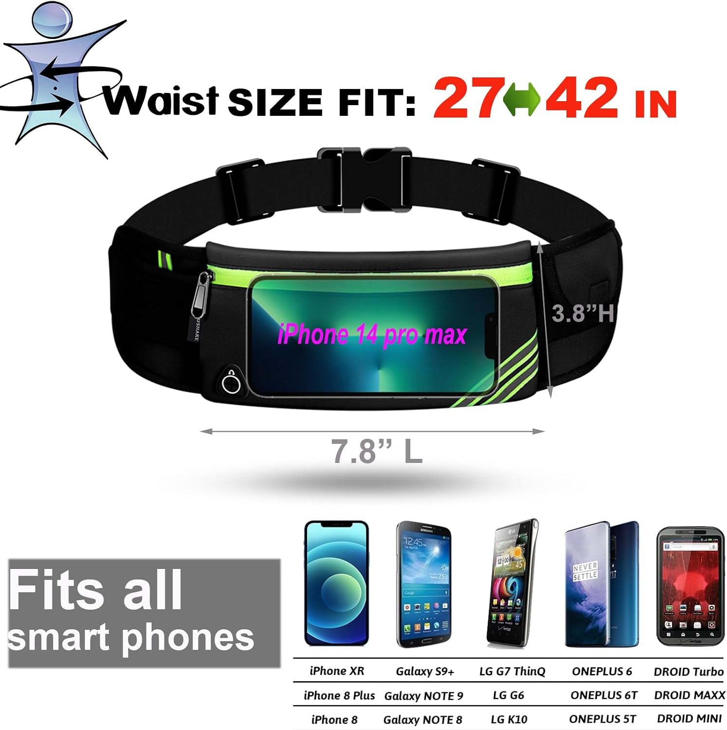 Running Belt with Bounce-Free Pouch for Iphone and Samsung Galaxy - Ideal for Running, Walking, Cycling, and Gym Workouts